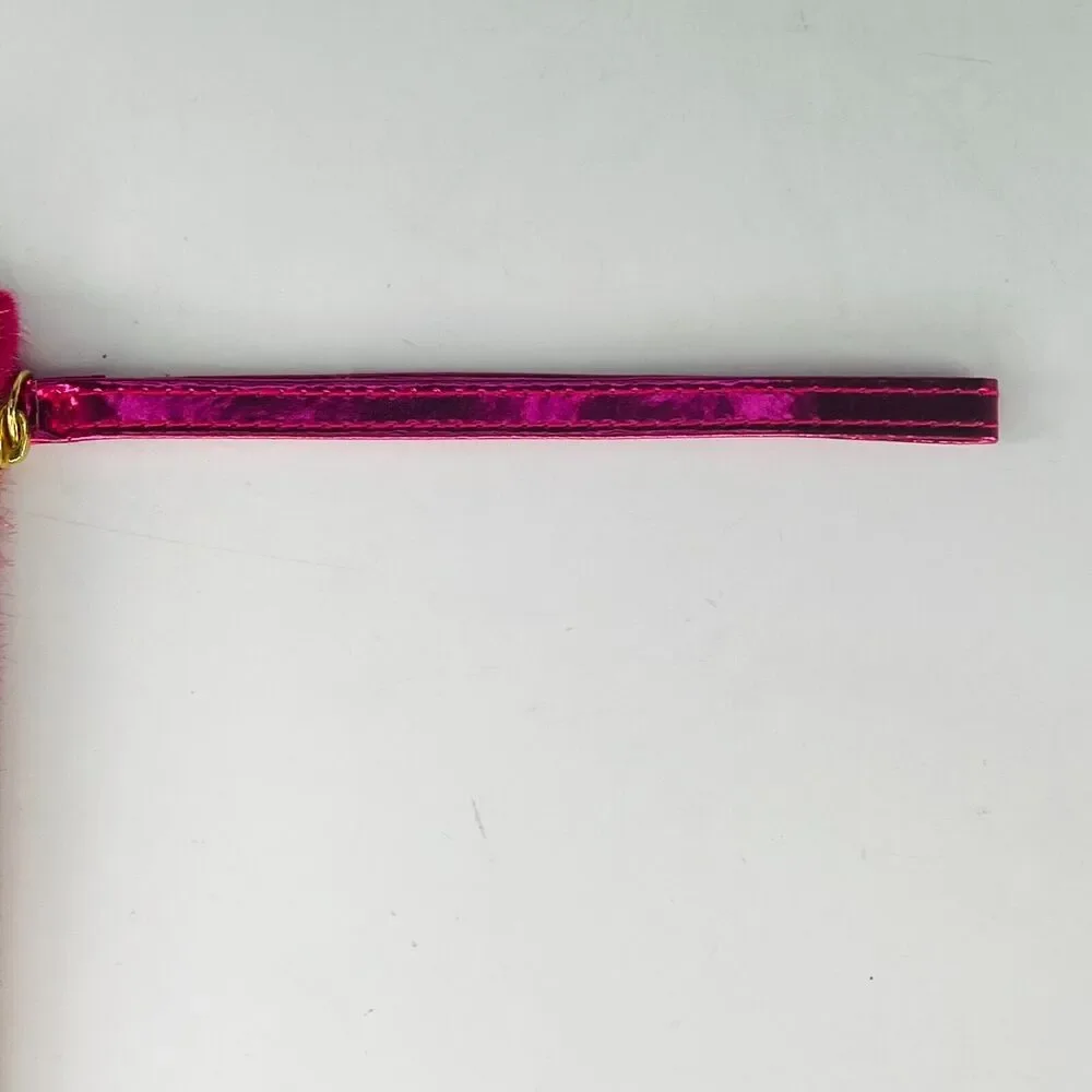 Ipsy Fluffy Wristlet MakeUp Toiletry Travel Bag Hot Pink Gold Logo New